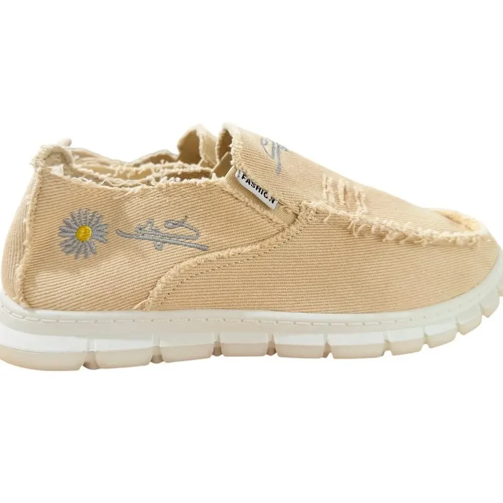 NEW Women's Distressed Canvas Slip-On Loafers Tan (Size E 40 / US 9)